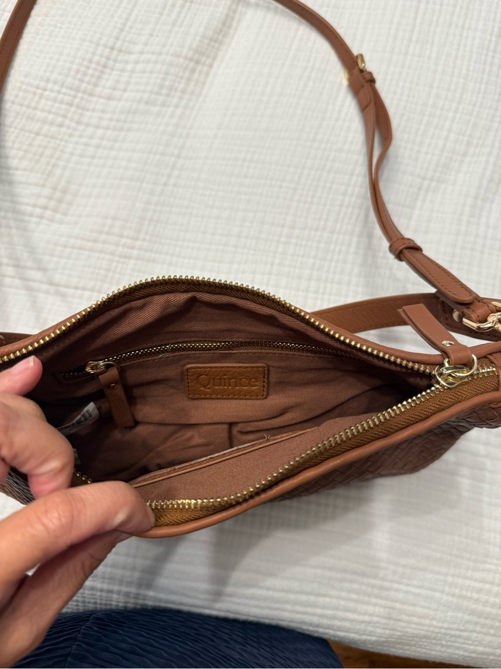Quince Sloane Woven Mini Shoulder Bag Cognac - Picture 2 of 3